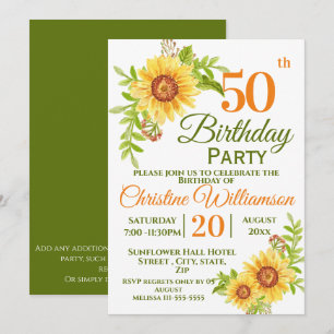 Invitation Fête du 50e anniversaire Fleur de soleil florale