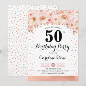 Invitation Fête du 50e anniversaire - Fleurs d'or Roses (Devant / Derrière)