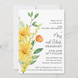 Invitation Fête du 50e Anniversaire Fleurs Jaunes Florales