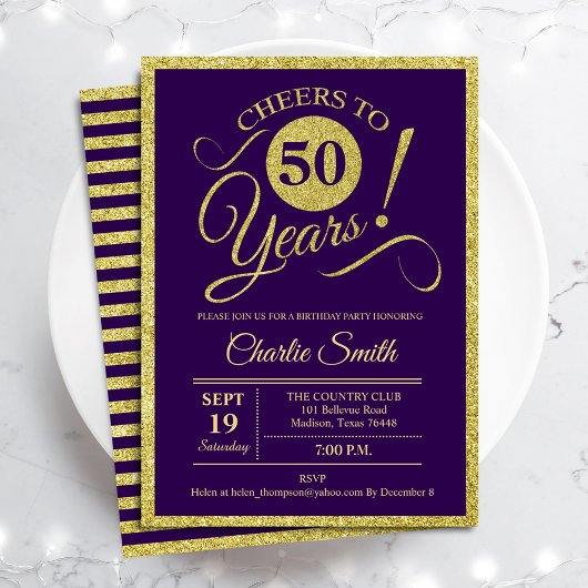Invitation Fête du 50e anniversaire - Gold Purple N'IMPORTE Q