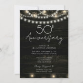 Invitation Fête du 50e Anniversaire Lumières en Bois Rustique (Devant)