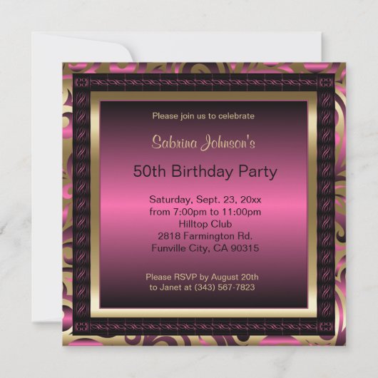Invitation Fête du 50e anniversaire | Métal rose et or (Dos)