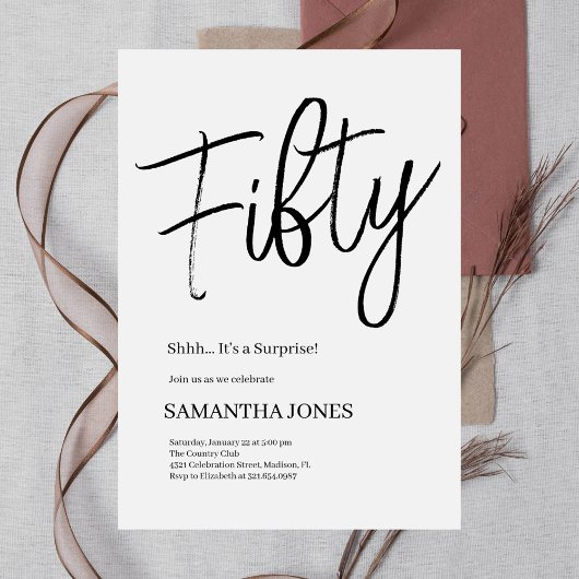 Invitation Fête du 50e anniversaire moderne blanc et noir