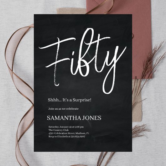 Invitation Fête du 50e anniversaire moderne noir et blanc
