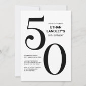 Invitation Fête du 50e anniversaire moderne noir et blanc (Devant)