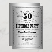 Invitation Fête du 50e anniversaire - Noir d'argent (Devant / Derrière)