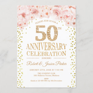 Invitation Fête du 50e Anniversaire - Or Blanc