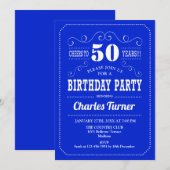 Invitation Fête du 50e anniversaire - Royal Blue White (Devant / Derrière)