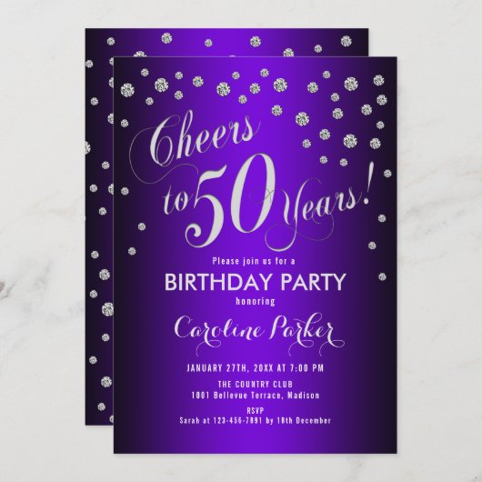 Invitation Fête du 50e anniversaire - Silver Purple (Devant / Derrière)