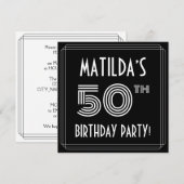 Invitation Fête du 50e anniversaire : Style Art Déco avec nom (Devant / Derrière)