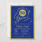 Invitation Fête du 50e anniversaire - TOUT AGE Royal Blue Gol (Devant)