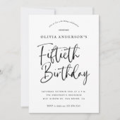 Invitation Fête du 50e anniversaire | Typographie noir et bla (Devant)