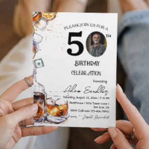 Invitation Fête du 50e anniversaire, whisky et boissons