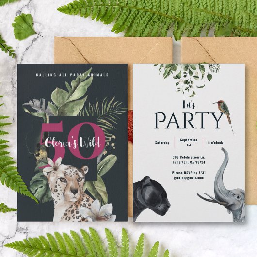 Invitation Fête du 50e anniversaire Wild Jungle Leopard Rose