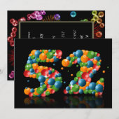 Invitation Fête du 52e anniversaire, avec bulles et balles (Devant / Derrière)