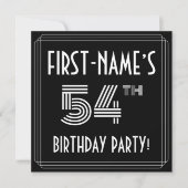 Invitation Fête du 54e anniversaire : Art Déco Style avec nom (Devant)