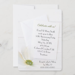 Invitation Fête du 55e anniversaire Blanc Cosmos sur bois bla