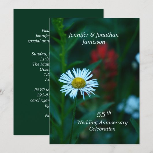 Invitation Fête du 55e Anniversaire de Mariage Noms Fleur de  (Devant / Derrière)