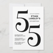 Invitation Fête du 55e anniversaire moderne noir et blanc (Devant)