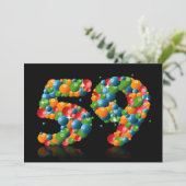 Invitation Fête du 59e anniversaire, avec bulles et balles (Debout devant)