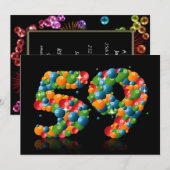 Invitation Fête du 59e anniversaire, avec bulles et balles (Devant / Derrière)