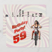 Invitation Fête du 59ème anniversaire avec une fille sur une (Devant / Derrière)