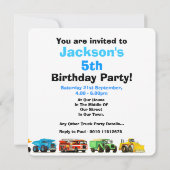 Invitation Fête du 5e anniversaire de Custom Boy's Constructi (Dos)