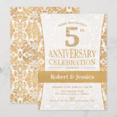 Invitation Fête du 5e anniversaire - Or blanc (Devant / Derrière)