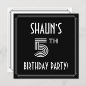 Invitation Fête du 5e anniversaire : Style Art Déco avec nom  (Devant / Derrière)