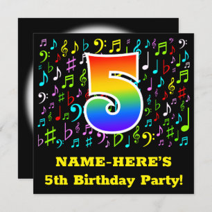 Invitation Fête du 5e anniversaire : Symboles de musique amus