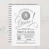 Invitation Fête du 5ème anniversaire de mariage - Argent blan (Devant / Derrière)