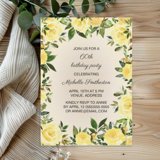 Invitation Fête du 60e anniversaire de la femme Floral Jaune