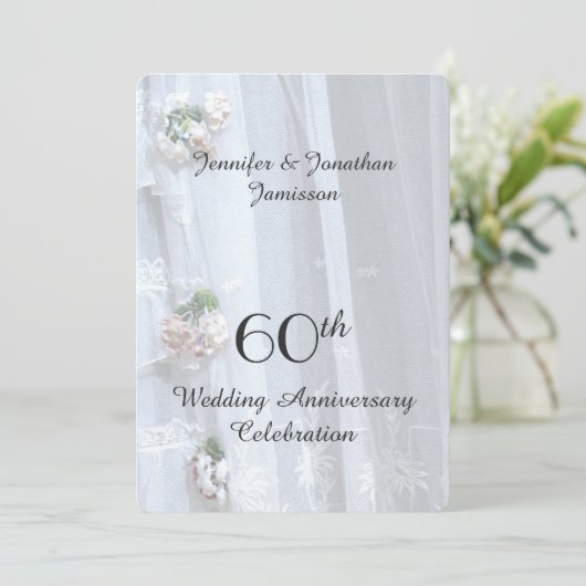 Invitation Fête du 60e anniversaire de mariage, dentelle vint (Debout devant)