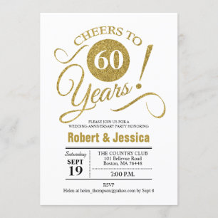 Invitation Fête du 60e Anniversaire de Mariage - Or Blanc