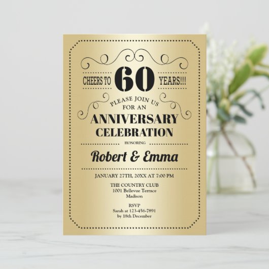 Invitation Fête du 60e anniversaire de mariage - Or Noir (Debout devant)