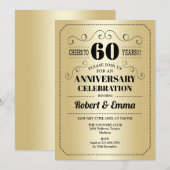 Invitation Fête du 60e anniversaire de mariage - Or Noir (Devant / Derrière)