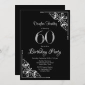Invitation Fête du 60e anniversaire noir et blanc (Devant / Derrière)