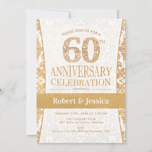 Invitation Fête du 60e Anniversaire - Or Blanc (Devant)