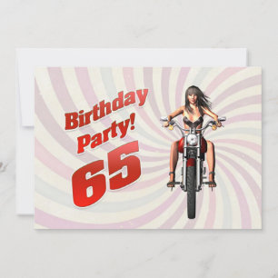 Invitation Fête du 65e anniversaire avec une fille sur une mo