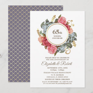 Invitation Fête du 65e Anniversaire de Mariage Floral Vintage