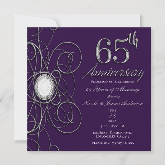 Invitation Fête du 65e anniversaire de Purple & Silver Diamon (Devant)