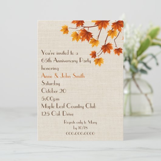 Invitation Fête du 65e Anniversaire Feuilles d'Automne (Debout devant)
