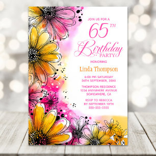 Invitation Fête du 65e anniversaire rose et orange