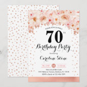 Invitation Fête du 70e anniversaire - Fleurs d'or Roses (Devant / Derrière)