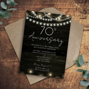 Invitation Fête du 70e anniversaire Lumières en bois rustique