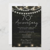 Invitation Fête du 70e Anniversaire Lumières en Bois Rustique (Devant)