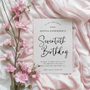 Invitation Fête du 70e anniversaire   Typographie noir et bla