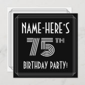 Invitation Fête du 75e anniversaire : Art Déco Style avec nom (Devant / Derrière)