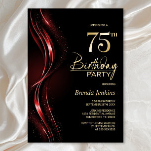 Invitation Fête du 75e anniversaire, noir et rouge élégant