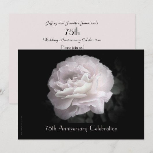 Invitation Fête du 75e Anniversaire Rose Pâle Floral (Devant / Derrière)